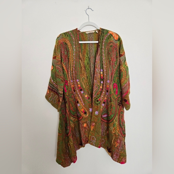 Soft Surroundings Paisley Embroidered Kimono Cardigan Eclectic | Soze - Picture 1 of 6